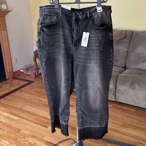 Judy Blue high rise grey cropped wide leg released hem jeans